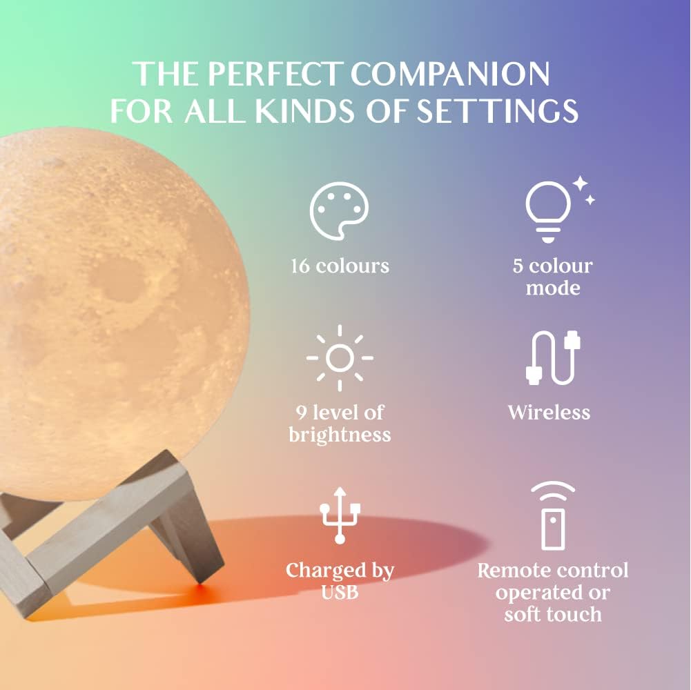Moon Lamp with Stand & Remote – 16-Color LED Night Light, 3 Sizes