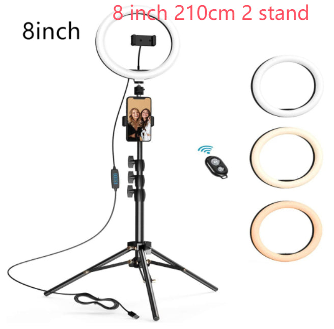 Beauty Ring Light LED Tripod for Streaming - Adjustable Selfie Light Stand