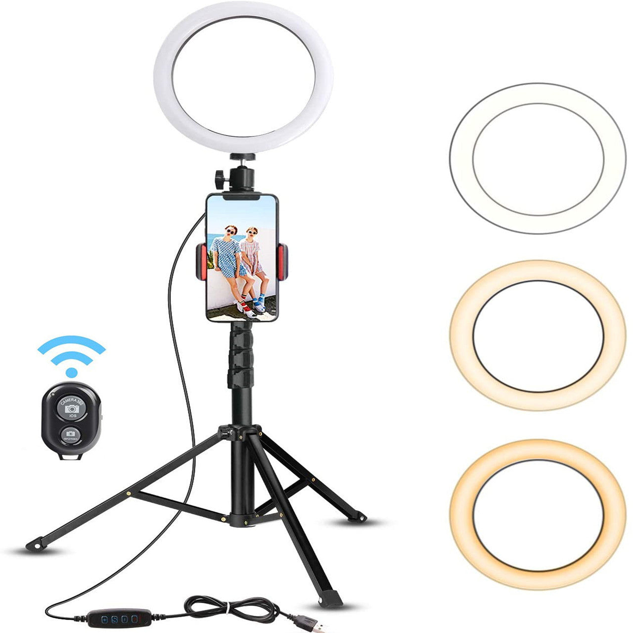 Beauty Ring Light LED Tripod for Streaming - Adjustable Selfie Light Stand