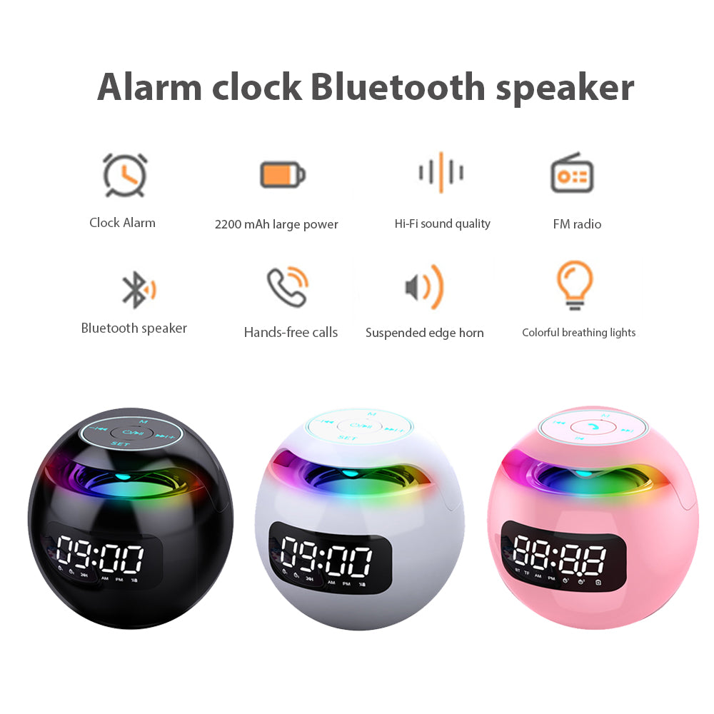 Portable Bluetooth Speaker Alarm Clock - Wireless Bedside Speaker with Digital Display