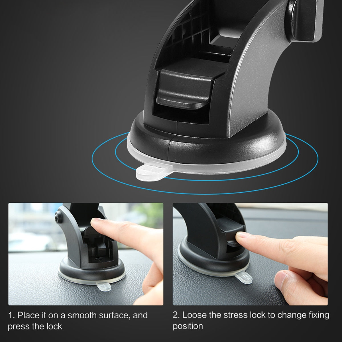 Car Phone Holder - Long Rod Telescopic Dashboard Suction Cup Mount, Universal Fit