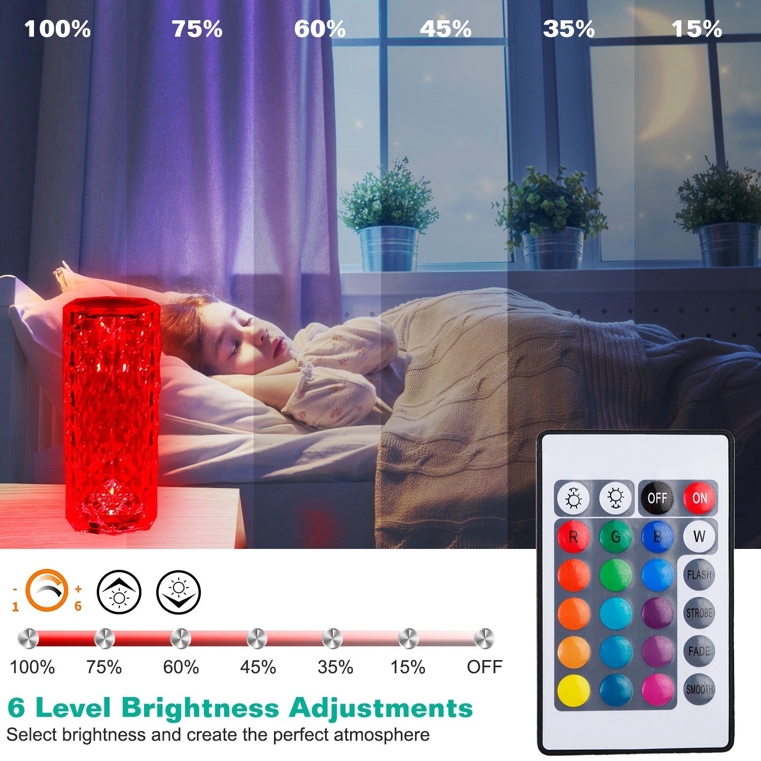 Crystal Diamond Table Lamp | 16-Color RGB | Touch & Remote Control | Rechargeable