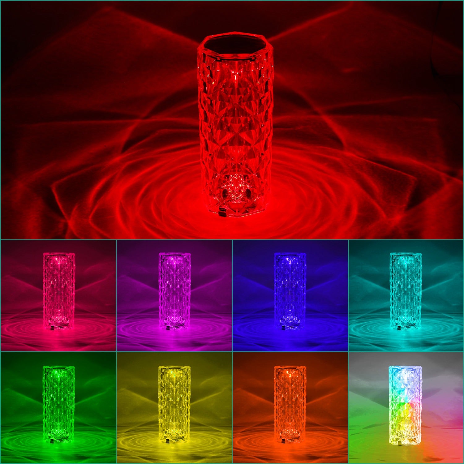 Crystal Diamond Table Lamp | 16-Color RGB | Touch & Remote Control | Rechargeable