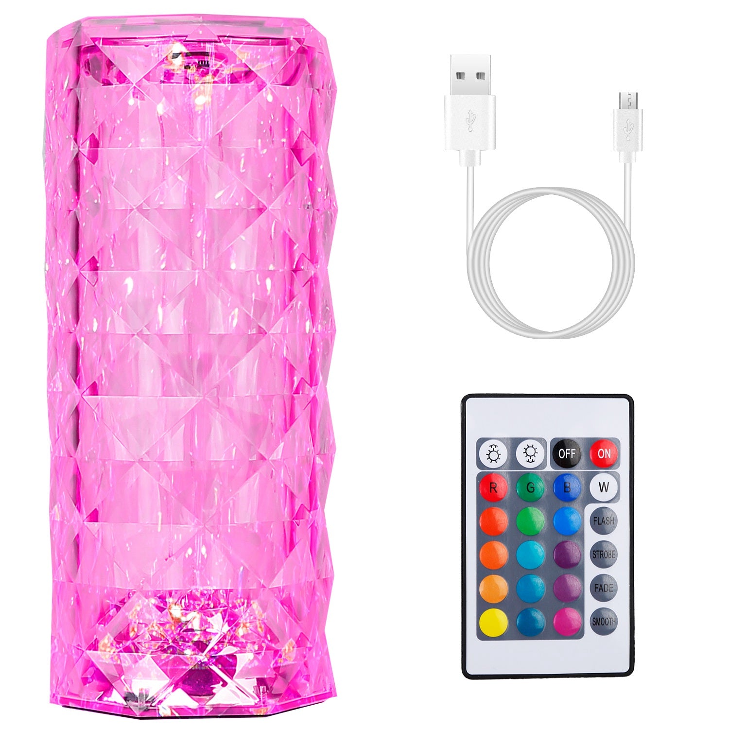 Crystal Diamond Table Lamp | 16-Color RGB | Touch & Remote Control | Rechargeable