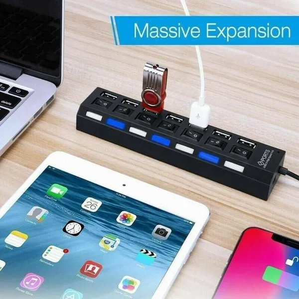 7-Port USB Hub | USB 2.0 & 3.0 | High-Speed Splitter for PC, Mac & Laptop