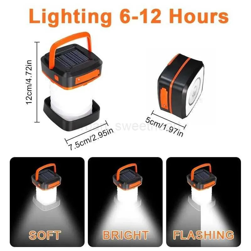 Solar Camping Lantern, Rechargeable, Foldable, Waterproof, 3 Mode LED Power Bank
