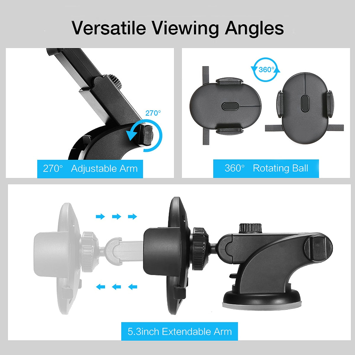Car Phone Holder - Long Rod Telescopic Dashboard Suction Cup Mount, Universal Fit