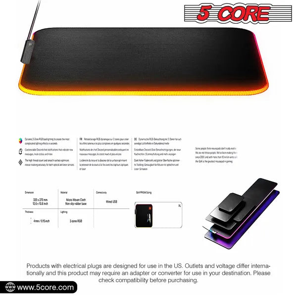 RGB Gaming Mouse Pad | 12 Light Modes | Non-Slip Rubber Base | Desk Mat