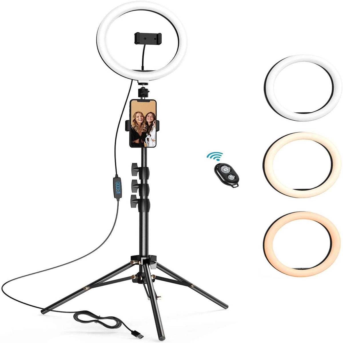 Beauty Ring Light LED Tripod for Streaming - Adjustable Selfie Light Stand