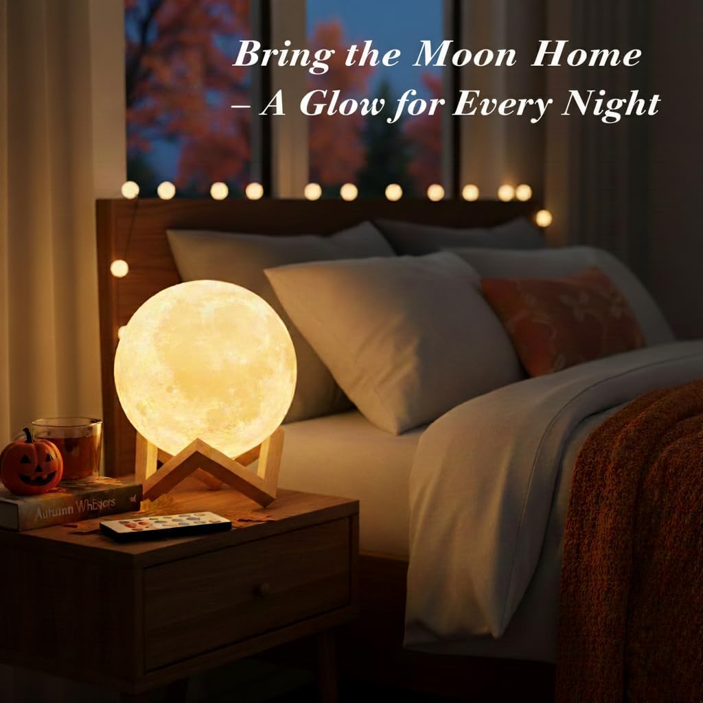 Moon Lamp with Stand & Remote – 16-Color LED Night Light, 3 Sizes