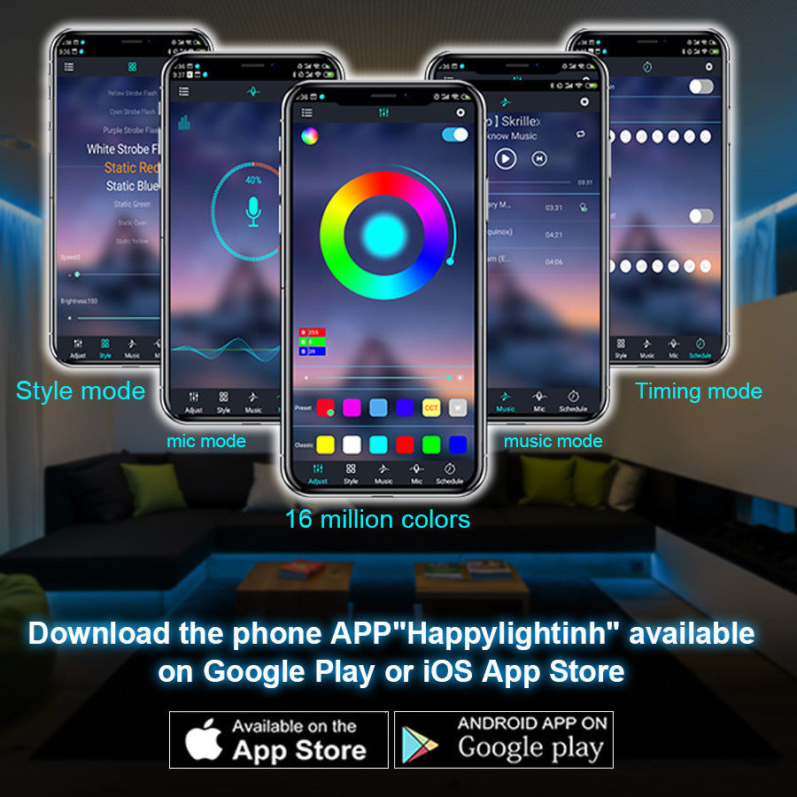 RGB LED Strip Lights with Bluetooth Control - USB Powered Gaming Room Lighting