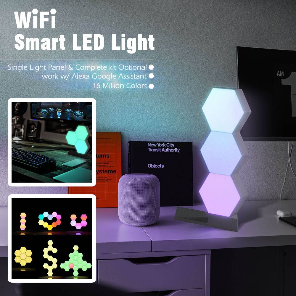 Hexagon LED Smart Light Panels – Modular RGB Wall Lights for Gaming & Desk Setup