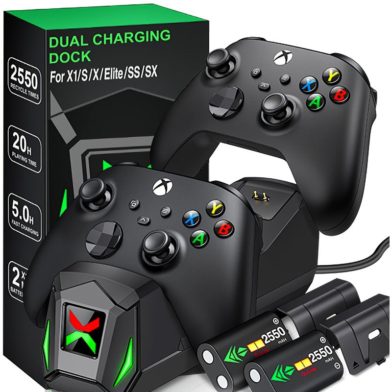 Controller Charging Station - 2x5520mWh Rechargeable Battery Pack, Compatible with Xbox, USB-C