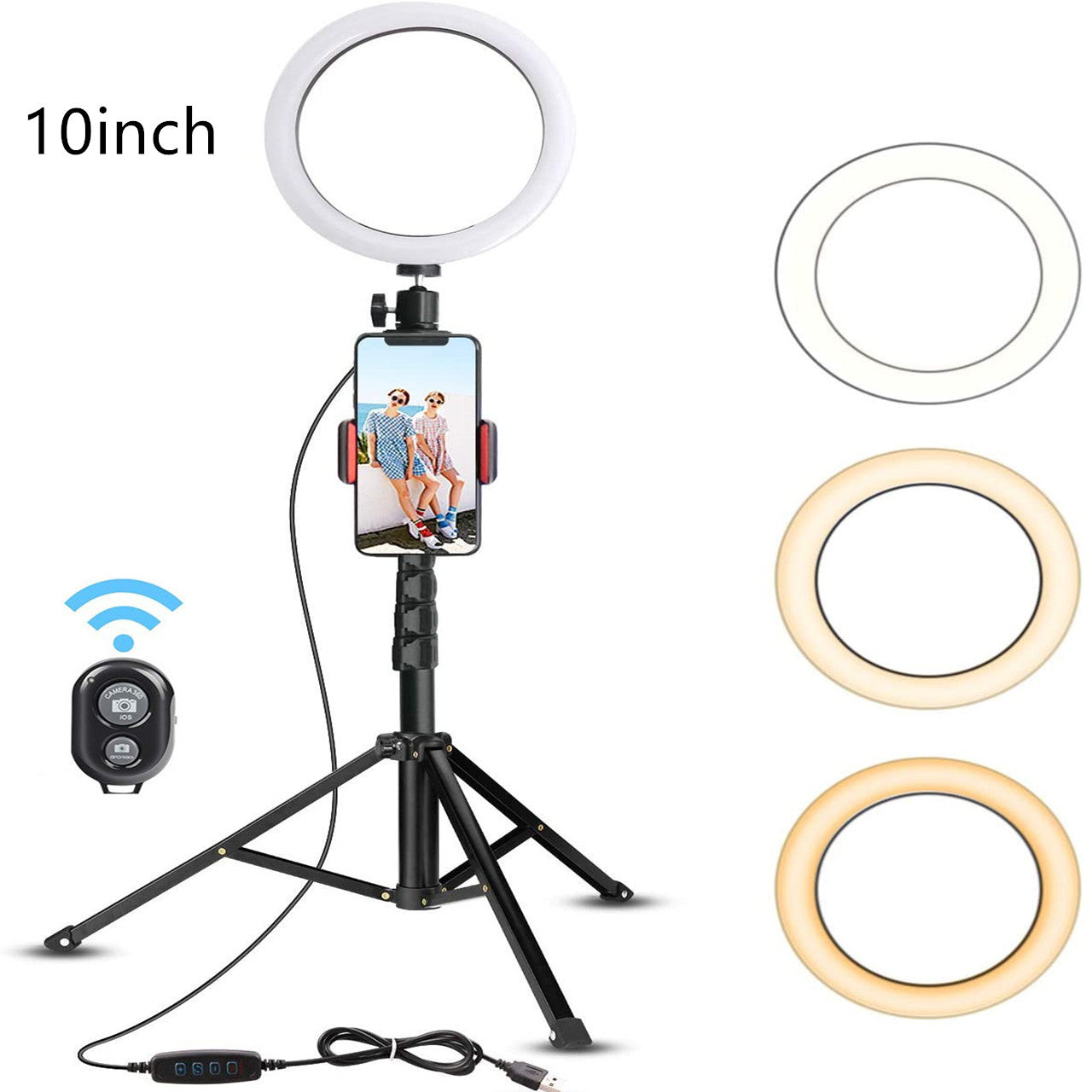 Beauty Ring Light LED Tripod for Streaming - Adjustable Selfie Light Stand