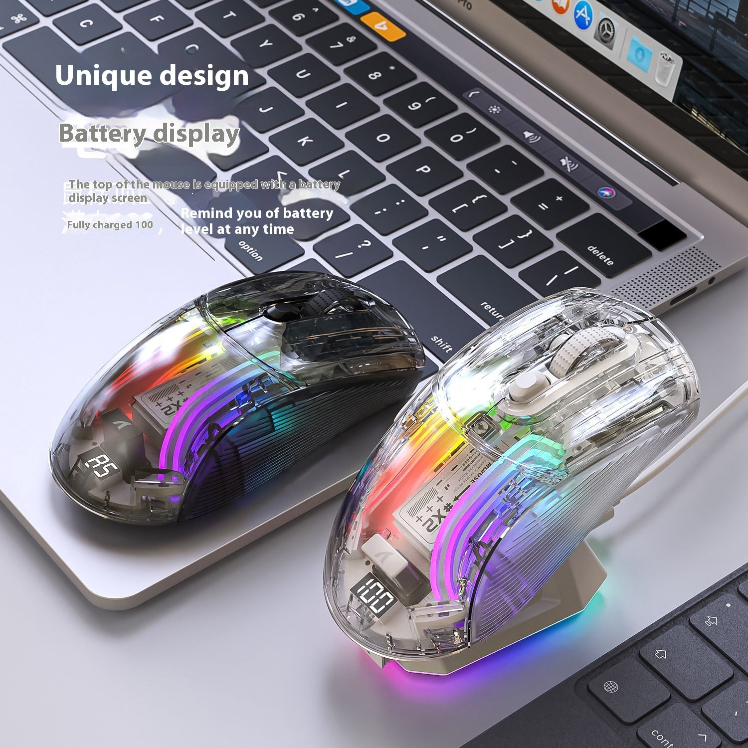 Wireless RGB Transparent Gaming Mouse with Battery Display | Bluetooth & 2.4G | 3-Mode