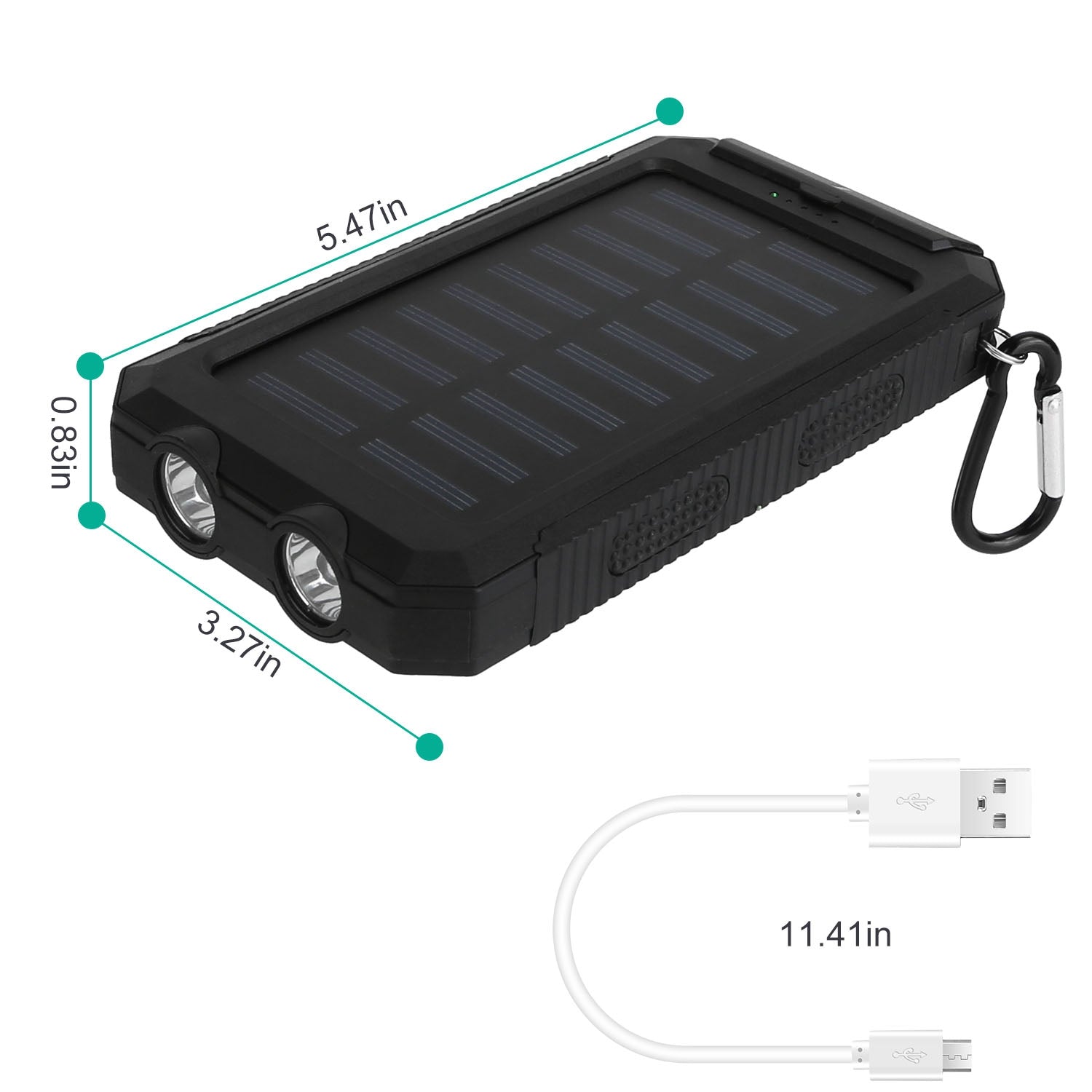 Solar Power Bank 10000mAh - Dual USB, SOS LED Flashlight & Compass