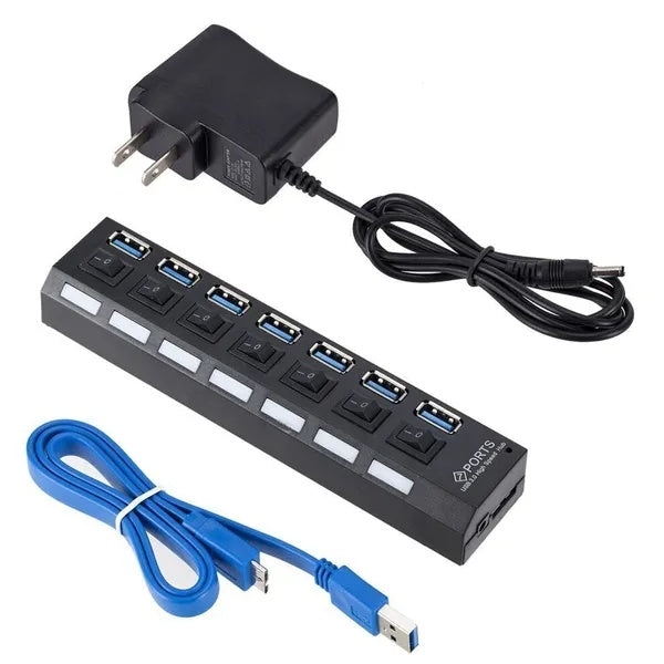 7-Port USB Hub | USB 2.0 & 3.0 | High-Speed Splitter for PC, Mac & Laptop