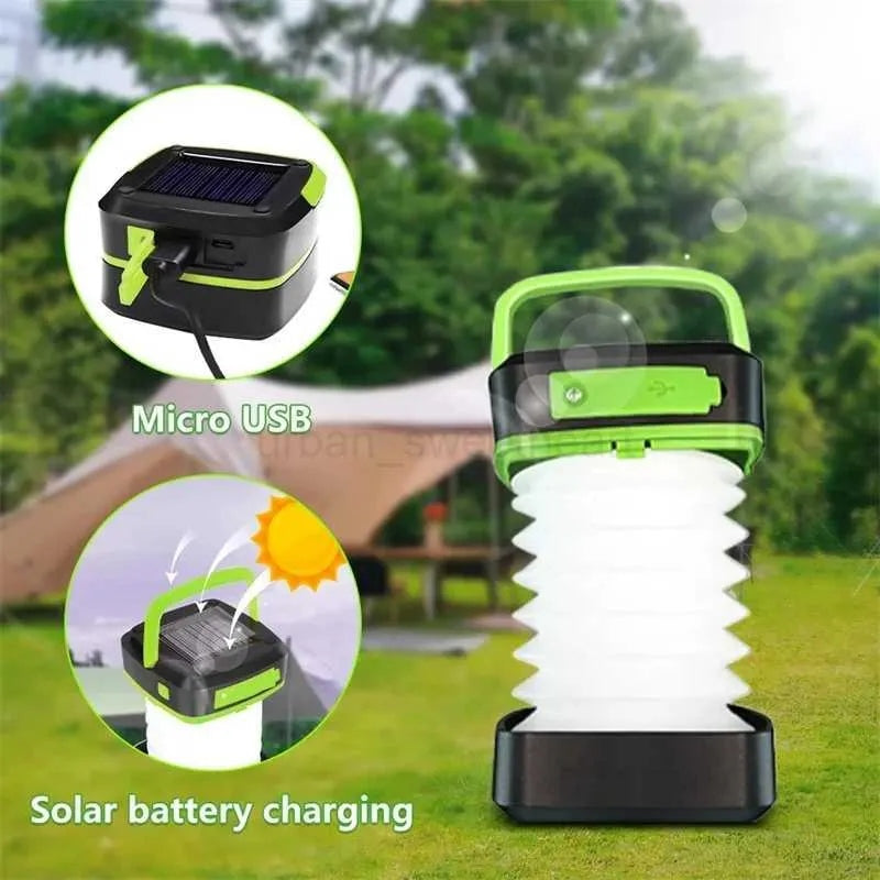 Solar Camping Lantern, Rechargeable, Foldable, Waterproof, 3 Mode LED Power Bank