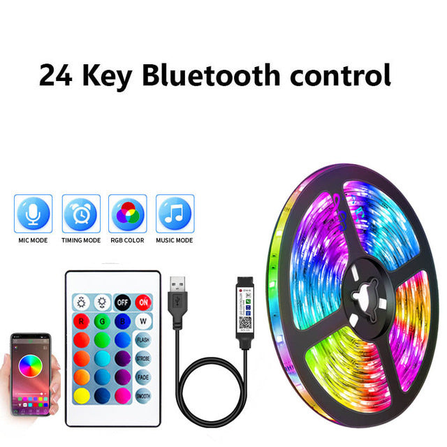 RGB LED Strip Lights with Bluetooth Control - USB Powered Gaming Room Lighting