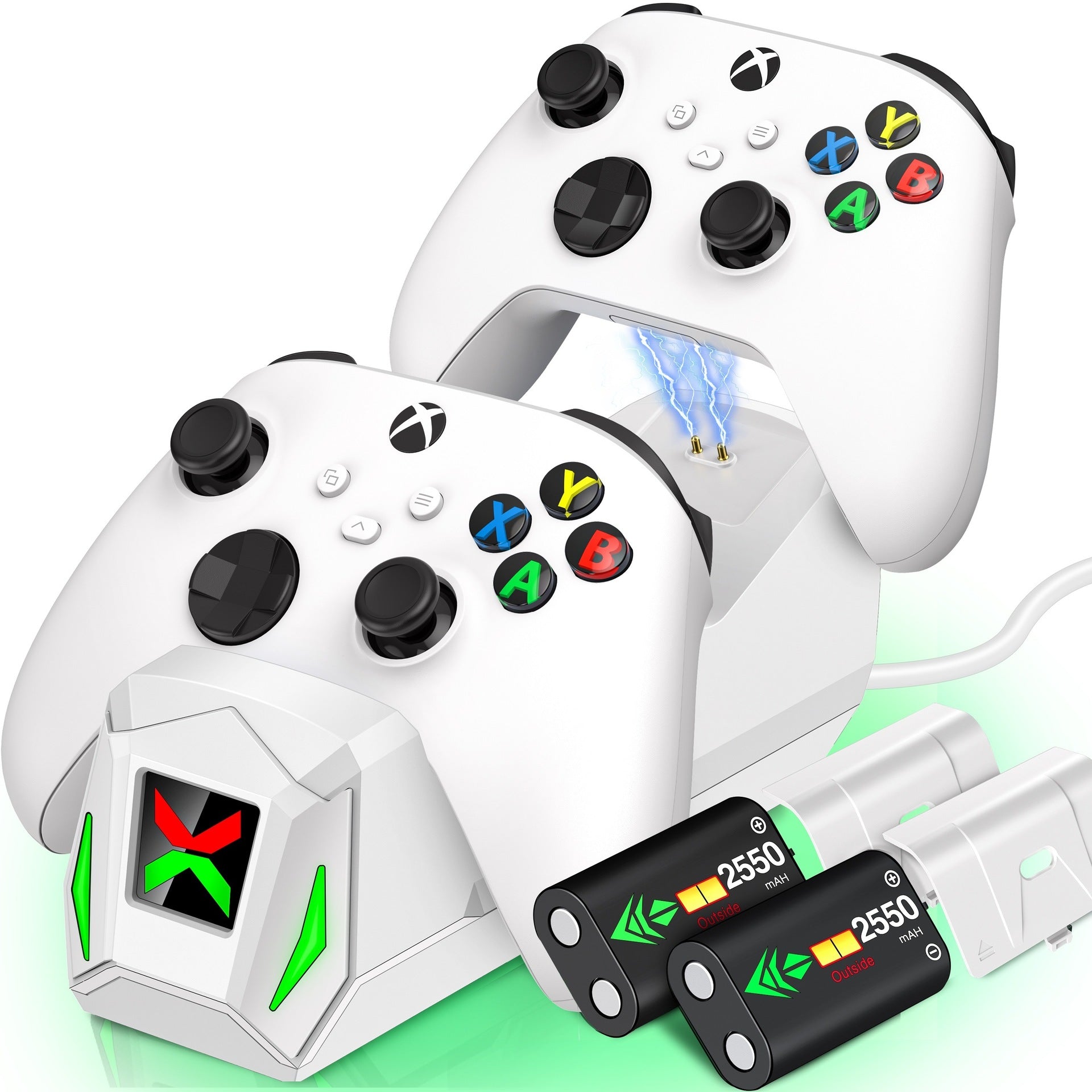 Controller Charging Station - 2x5520mWh Rechargeable Battery Pack, Compatible with Xbox, USB-C