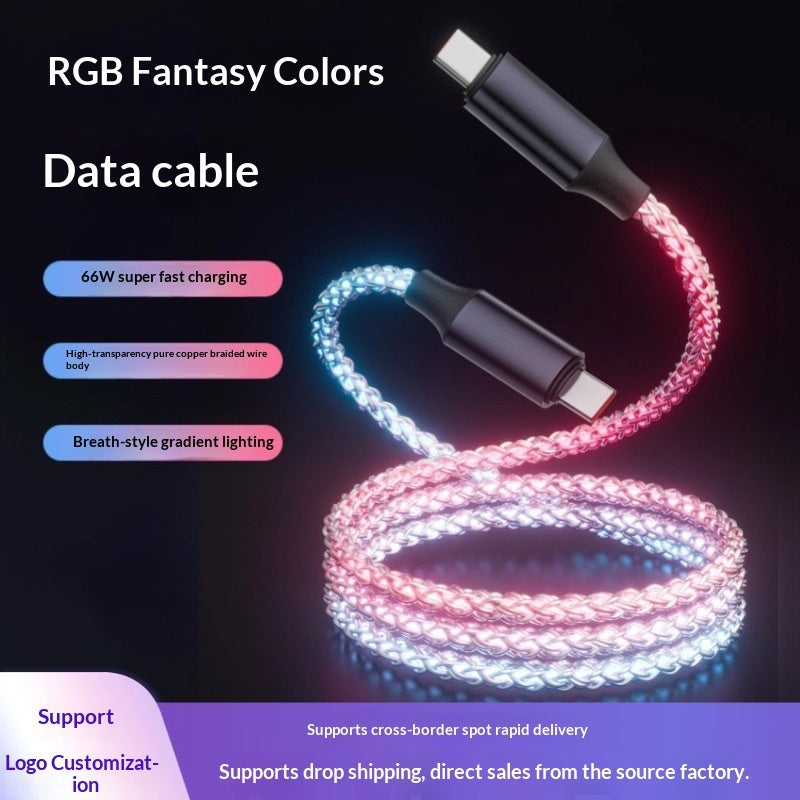 RGB Luminous Charging Cable - Colorful LED Light-Up Data Cable for Fast Charging