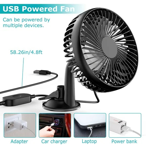 Portable USB Desk Fan | Rotatable Clip-On Design | Car, Office & Bedroom