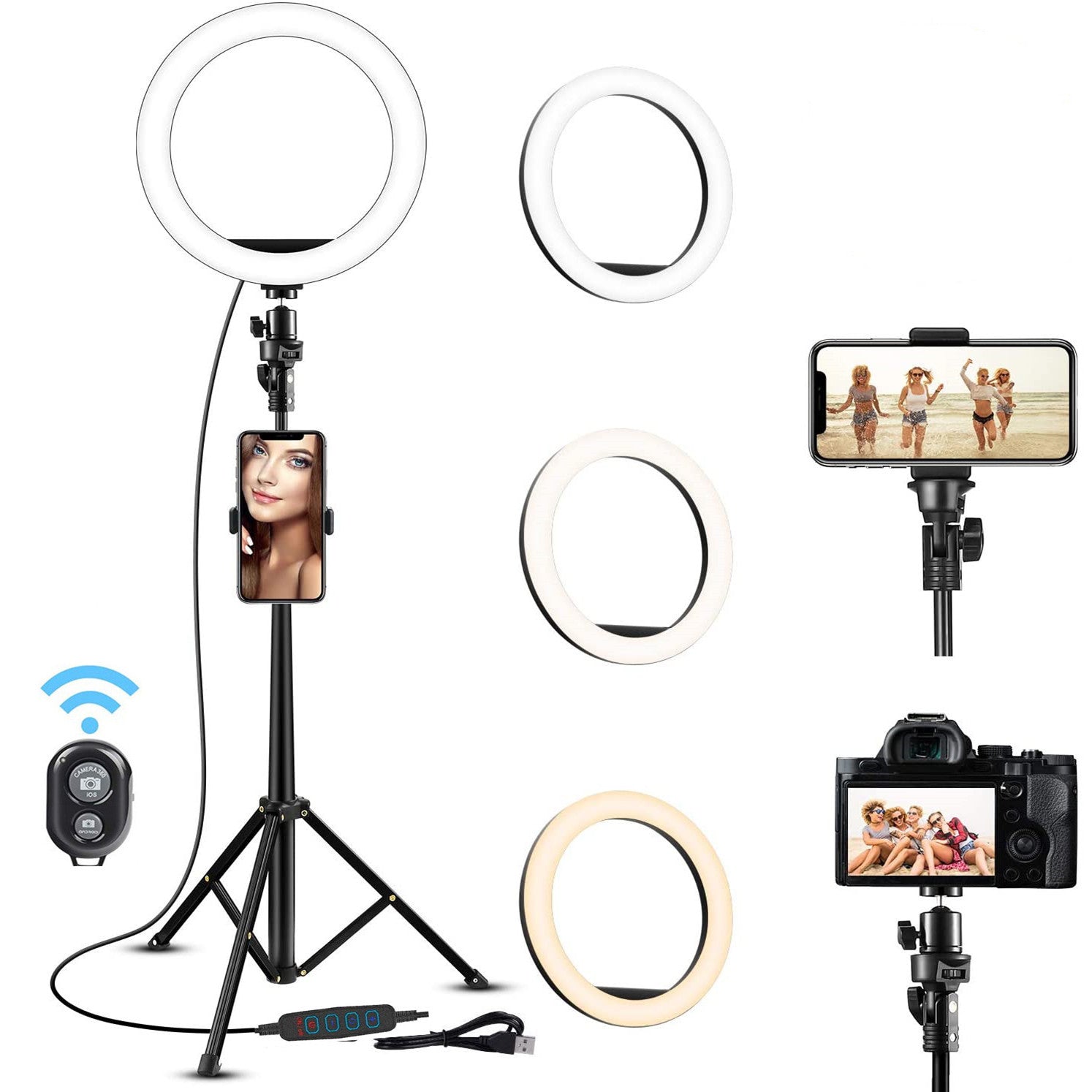 Beauty Ring Light LED Tripod for Streaming - Adjustable Selfie Light Stand