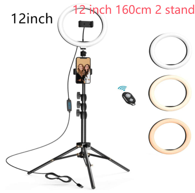 Beauty Ring Light LED Tripod for Streaming - Adjustable Selfie Light Stand