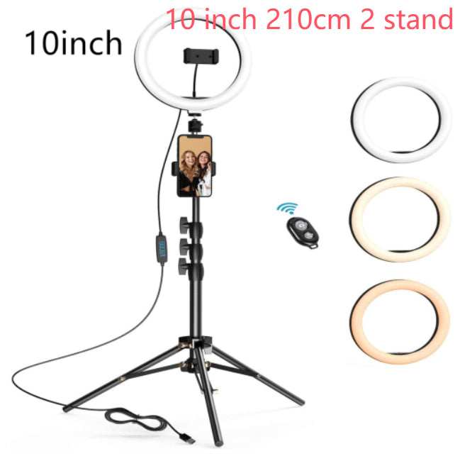 Beauty Ring Light LED Tripod for Streaming - Adjustable Selfie Light Stand