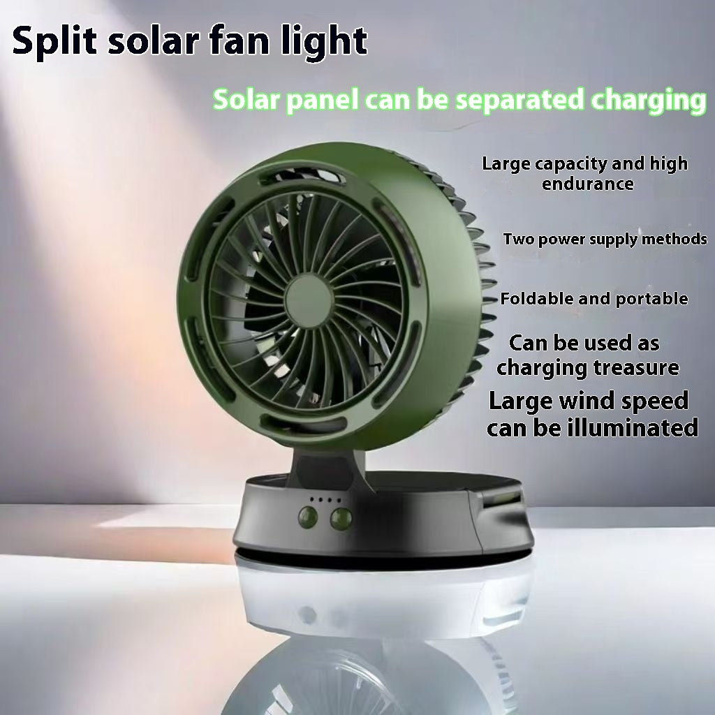 Solar Powered Camping Fan with LED Lighting - Foldable 5200mAh Outdoor Desk Fan