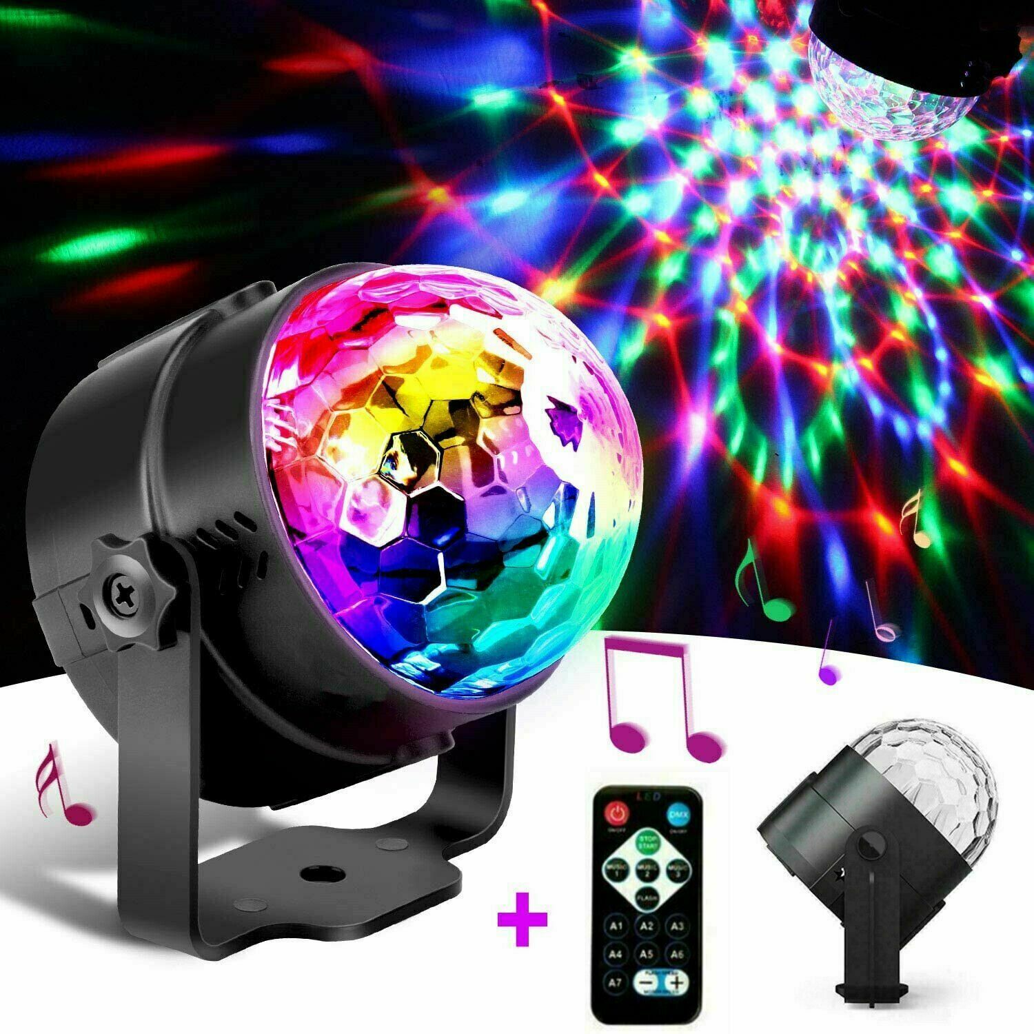 Disco Ball Party Light | Sound Activated Strobe | Remote Control | DJ & Room Decor