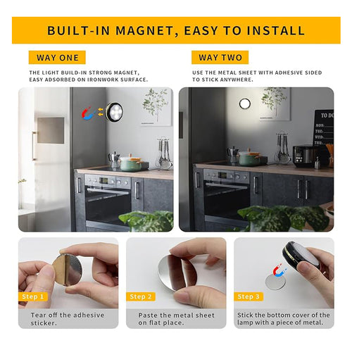 3-Pack Rechargeable Motion Sensor LED Lights - Wireless Indoor Night Light