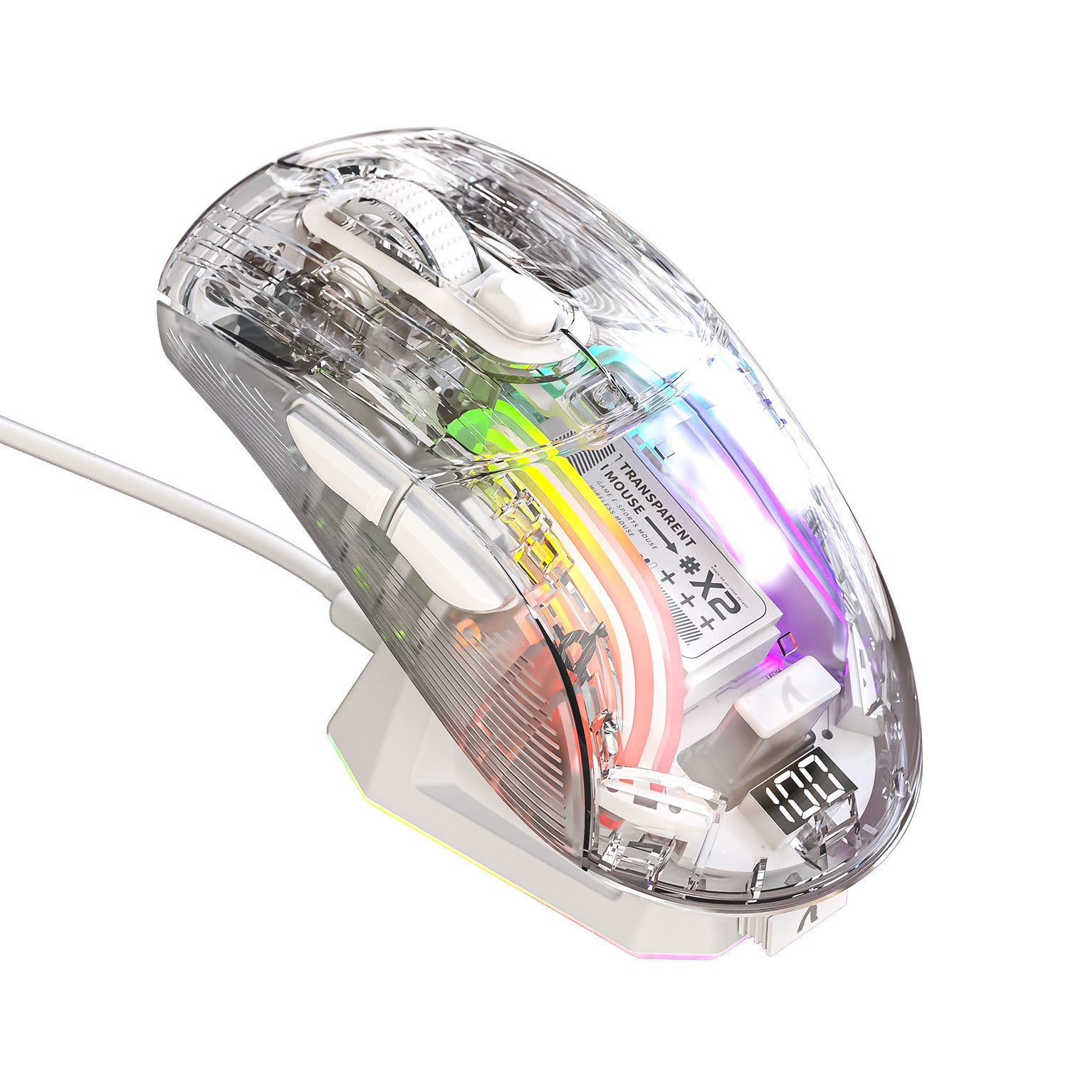Wireless RGB Transparent Gaming Mouse with Battery Display | Bluetooth & 2.4G | 3-Mode