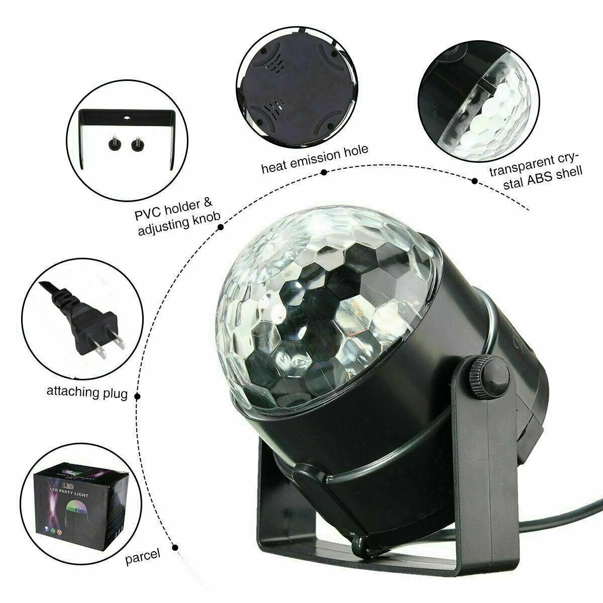 Disco Ball Party Light | Sound Activated Strobe | Remote Control | DJ & Room Decor
