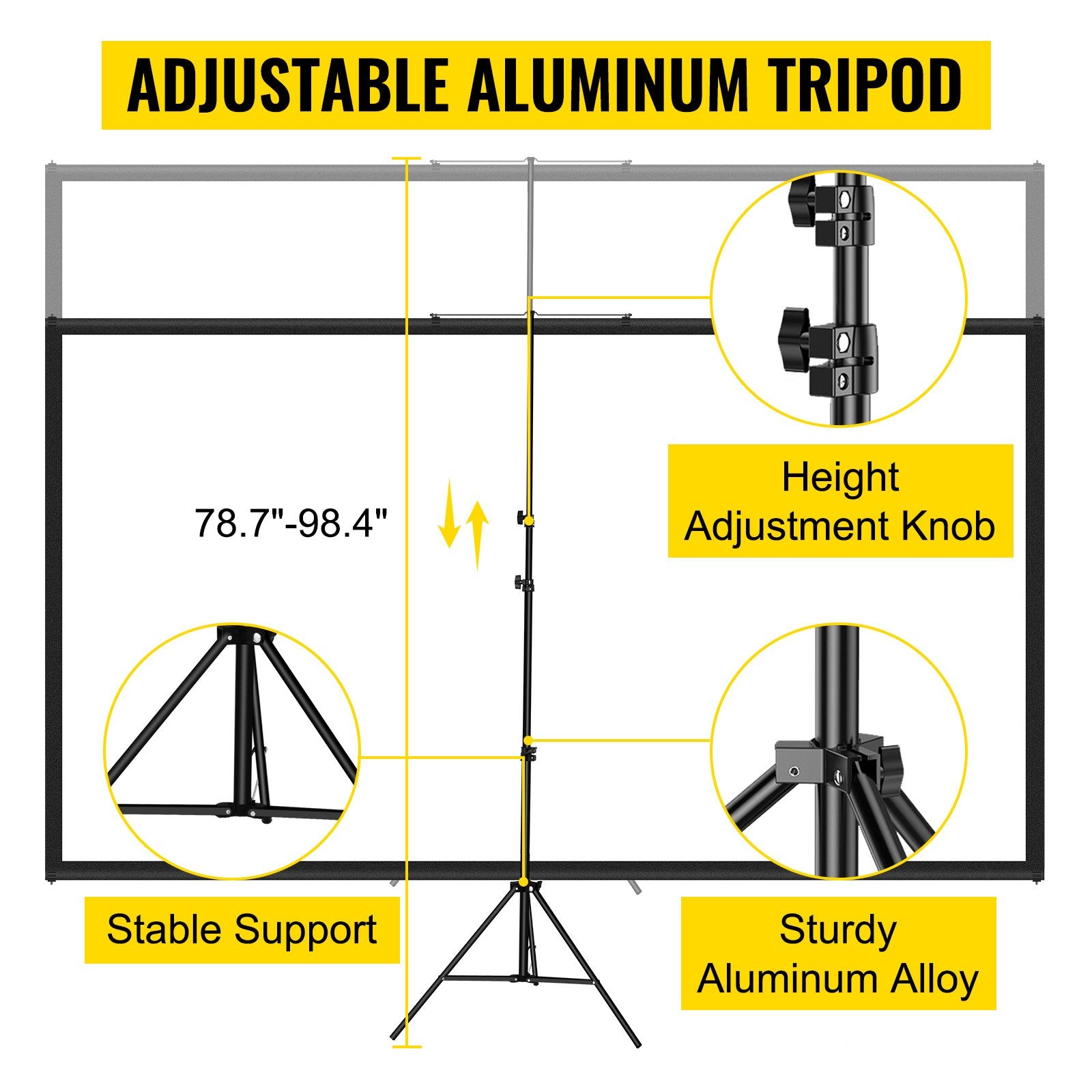 80" 4K HD Tripod Projector Screen with Stand – 16:9 Wrinkle-Free, Portable Indoor & Outdoor