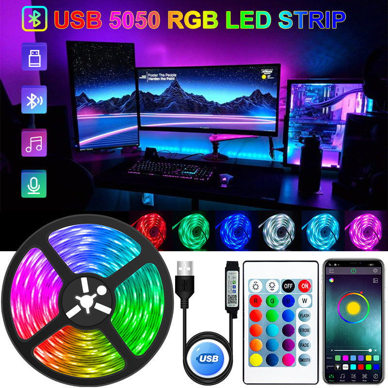RGB LED Strip Lights with Bluetooth Control - USB Powered Gaming Room Lighting