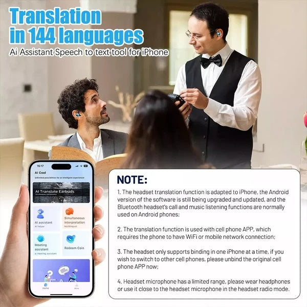 Translator Earbuds - 144 Languages Real-Time Online & Offline Translation