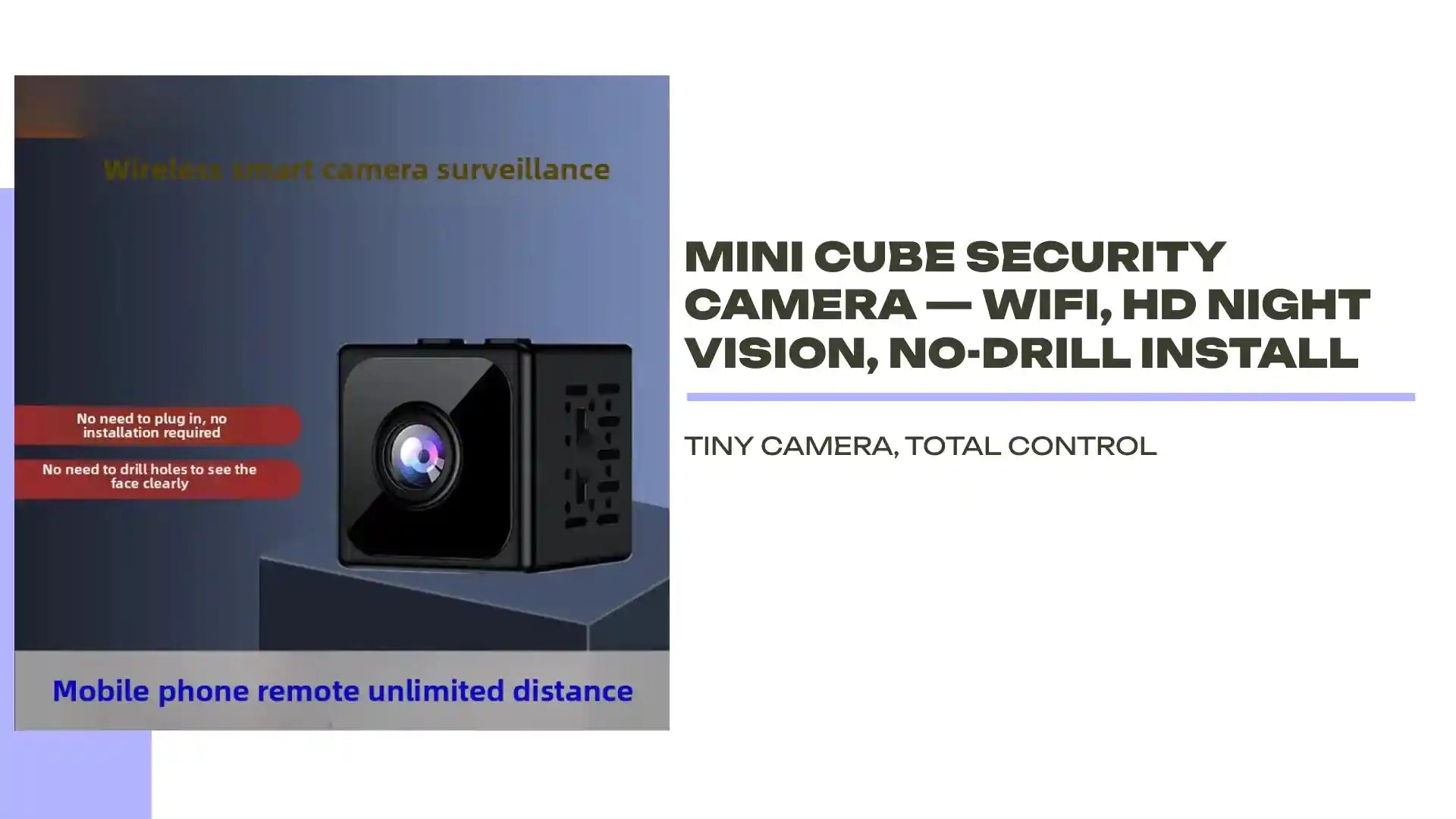 Mini Cube Security Camera &mdash; WiFi, HD Night Vision, No-Drill Install by@Outfy