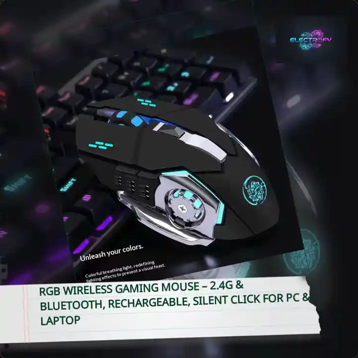 RGB Wireless Gaming Mouse &ndash; 2.4G &amp; Bluetooth, Rechargeable, Silent Click for PC &amp; Laptop by@Outfy