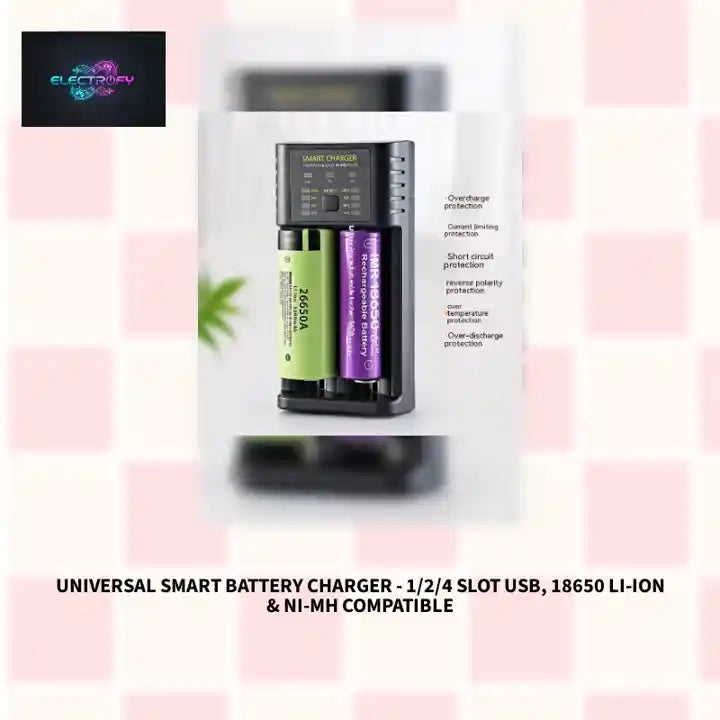 Universal Smart Battery Charger - 1/2/4 Slot USB, 18650 Li-ion & Ni-MH Compatible by@Outfy