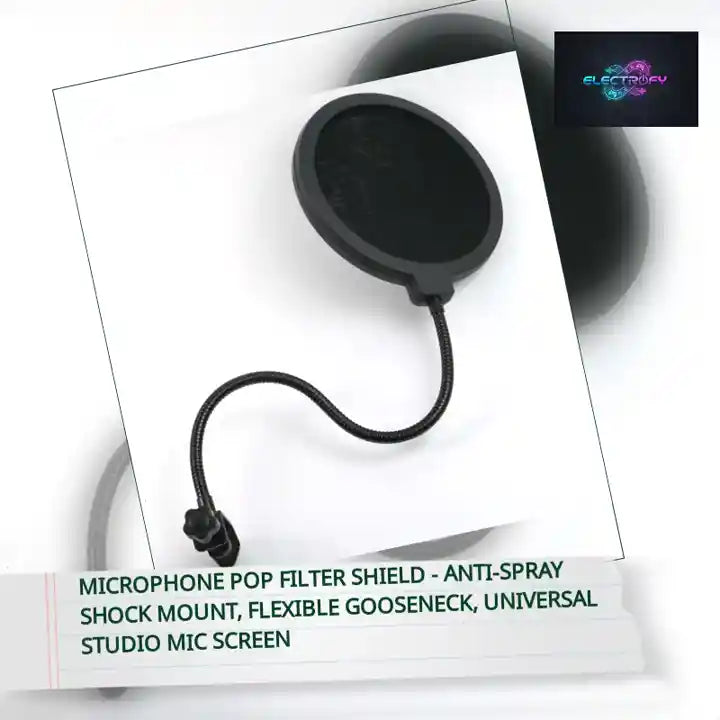 Microphone Pop Filter Shield - Anti-Spray Shock Mount, Flexible Gooseneck, Universal Studio Mic Screen by@Outfy