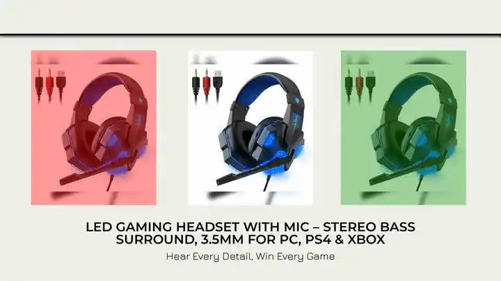 LED Gaming Headset with Mic &ndash; Stereo Bass Surround, 3.5mm for PC, PS4 & Xbox by@Outfy