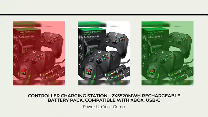 Controller Charging Station - 2x5520mWh Rechargeable Battery Pack, Compatible with Xbox, USB-C by@Outfy