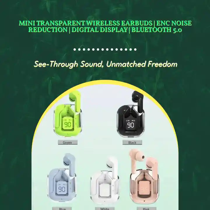 Mini Transparent Wireless Earbuds | ENC Noise Reduction | Digital Display | Bluetooth 5.0 by@Outfy