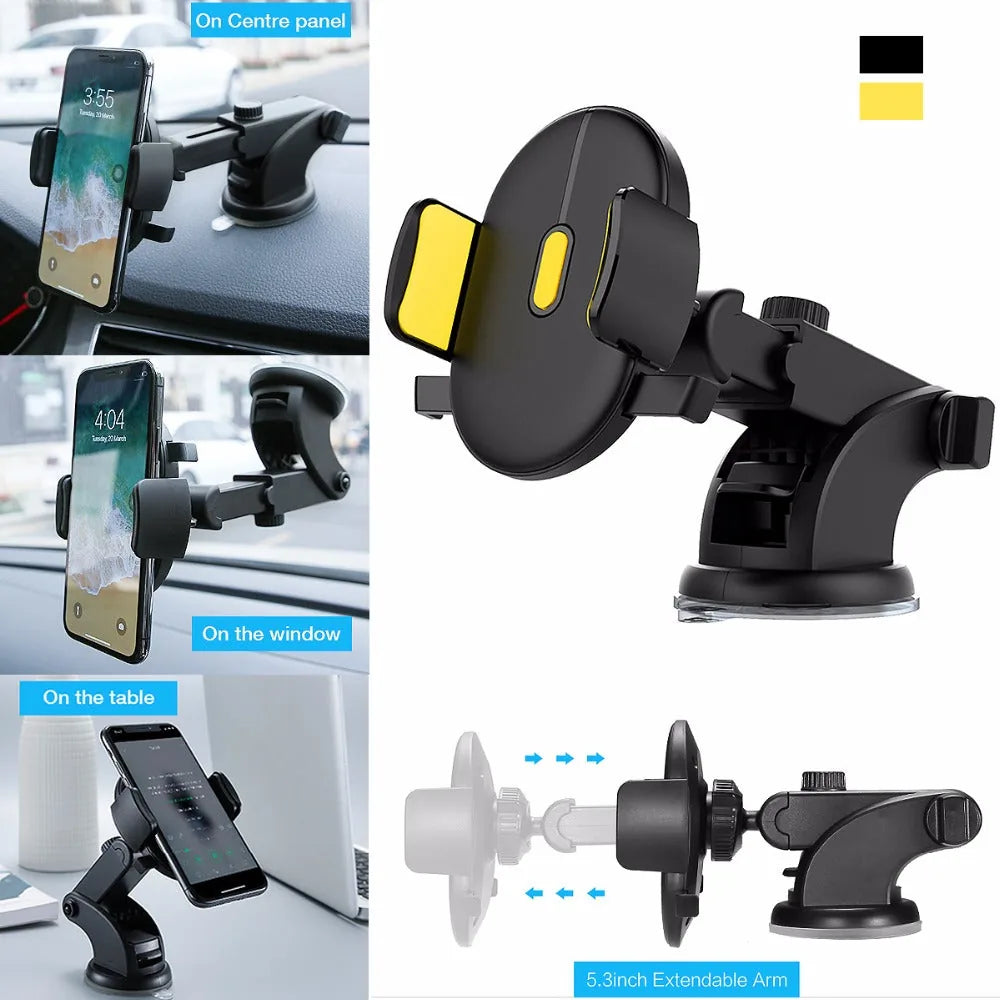 Car Phone Holder - Long Rod Telescopic Dashboard Suction Cup Mount, Universal Fit
