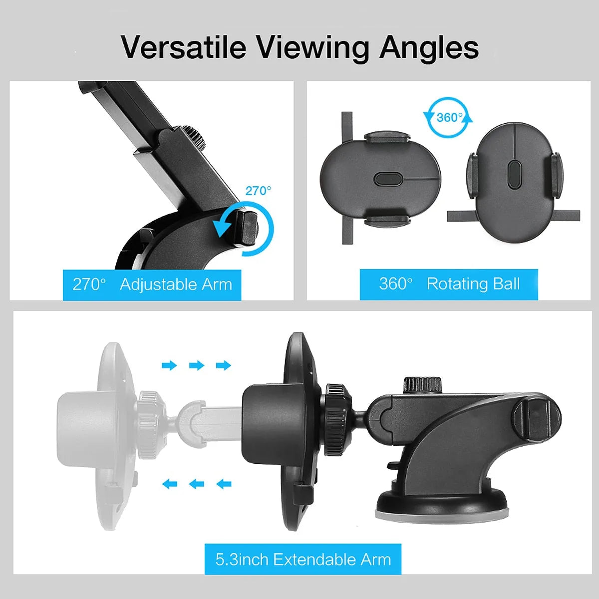 Car Phone Holder - Long Rod Telescopic Dashboard Suction Cup Mount, Universal Fit