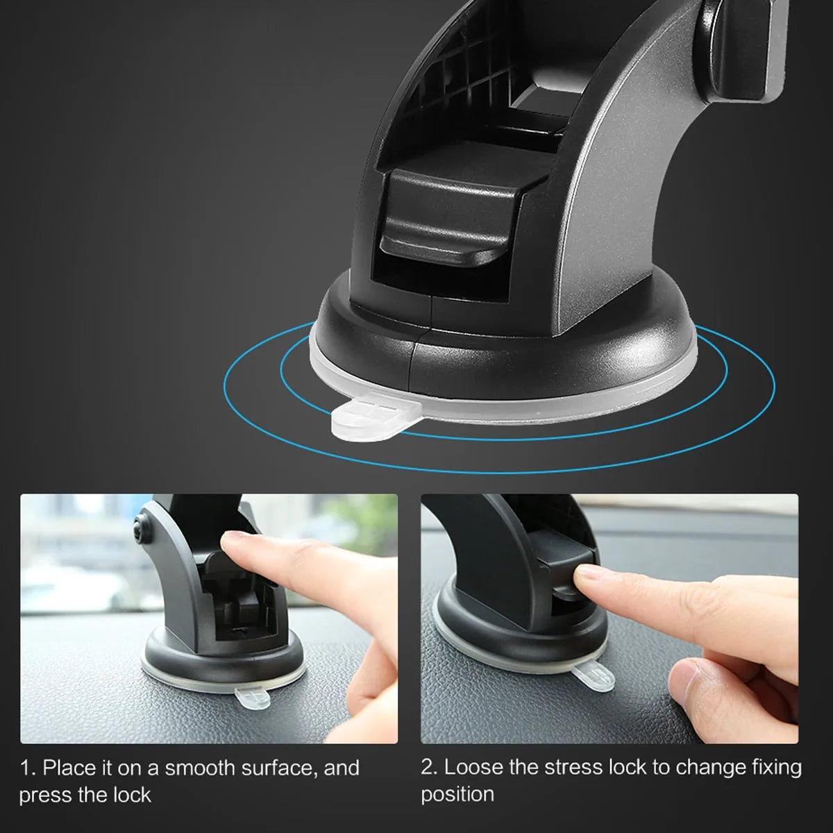 Car Phone Holder - Long Rod Telescopic Dashboard Suction Cup Mount, Universal Fit