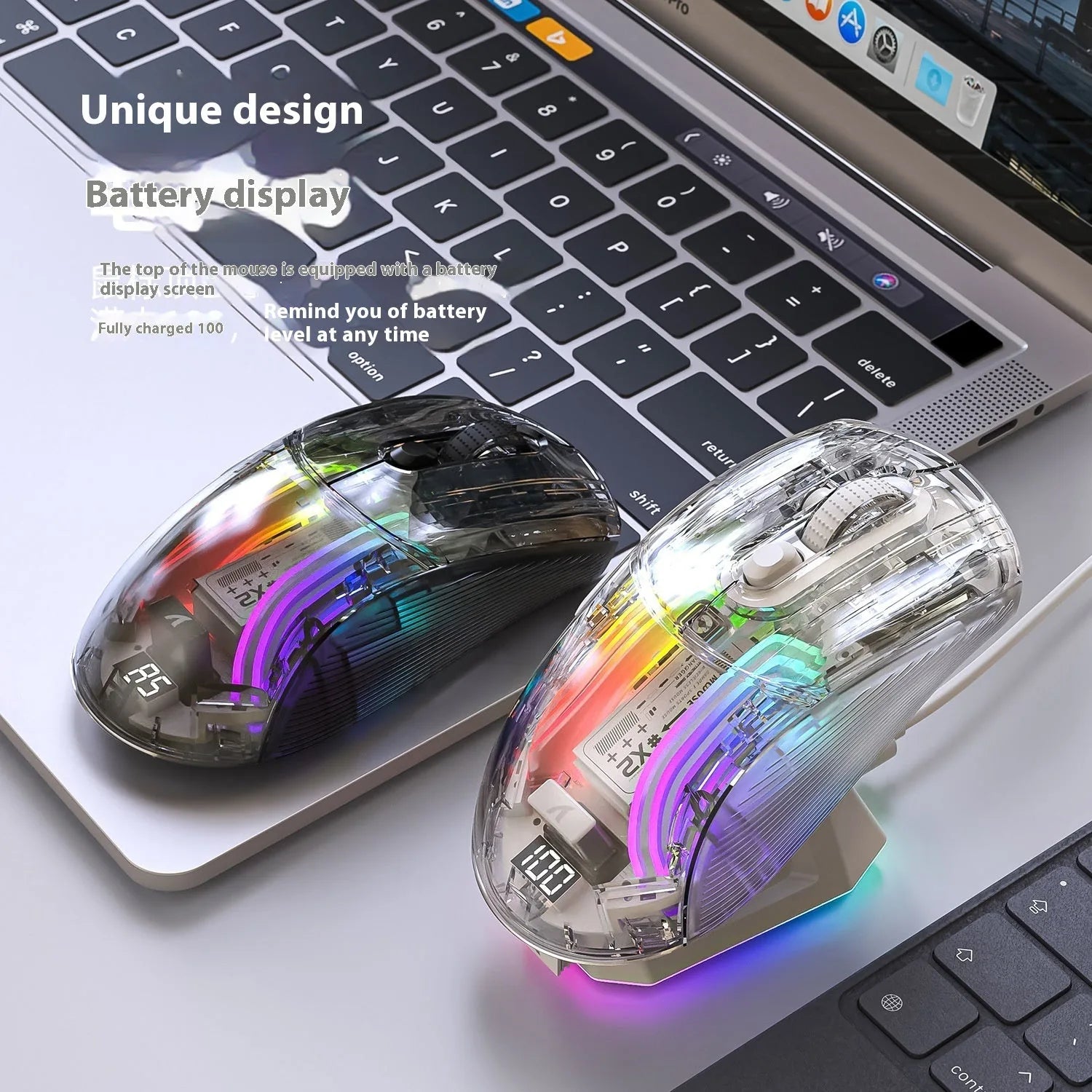 Wireless RGB Transparent Gaming Mouse with Battery Display | Bluetooth & 2.4G | 3-Mode