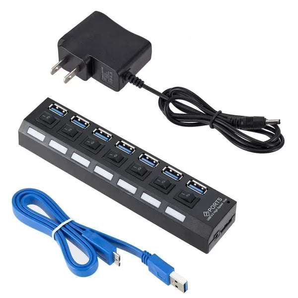 7-Port USB Hub | USB 2.0 & 3.0 | High-Speed Splitter for PC, Mac & Laptop