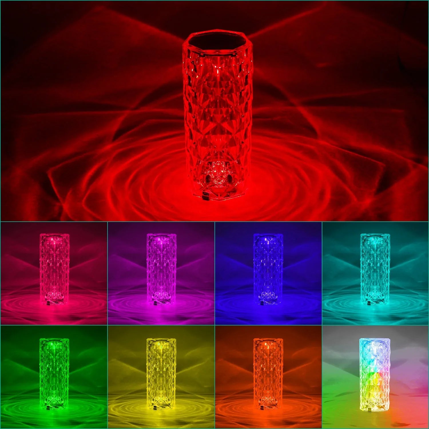 Crystal Diamond Table Lamp | 16-Color RGB | Touch & Remote Control | Rechargeable